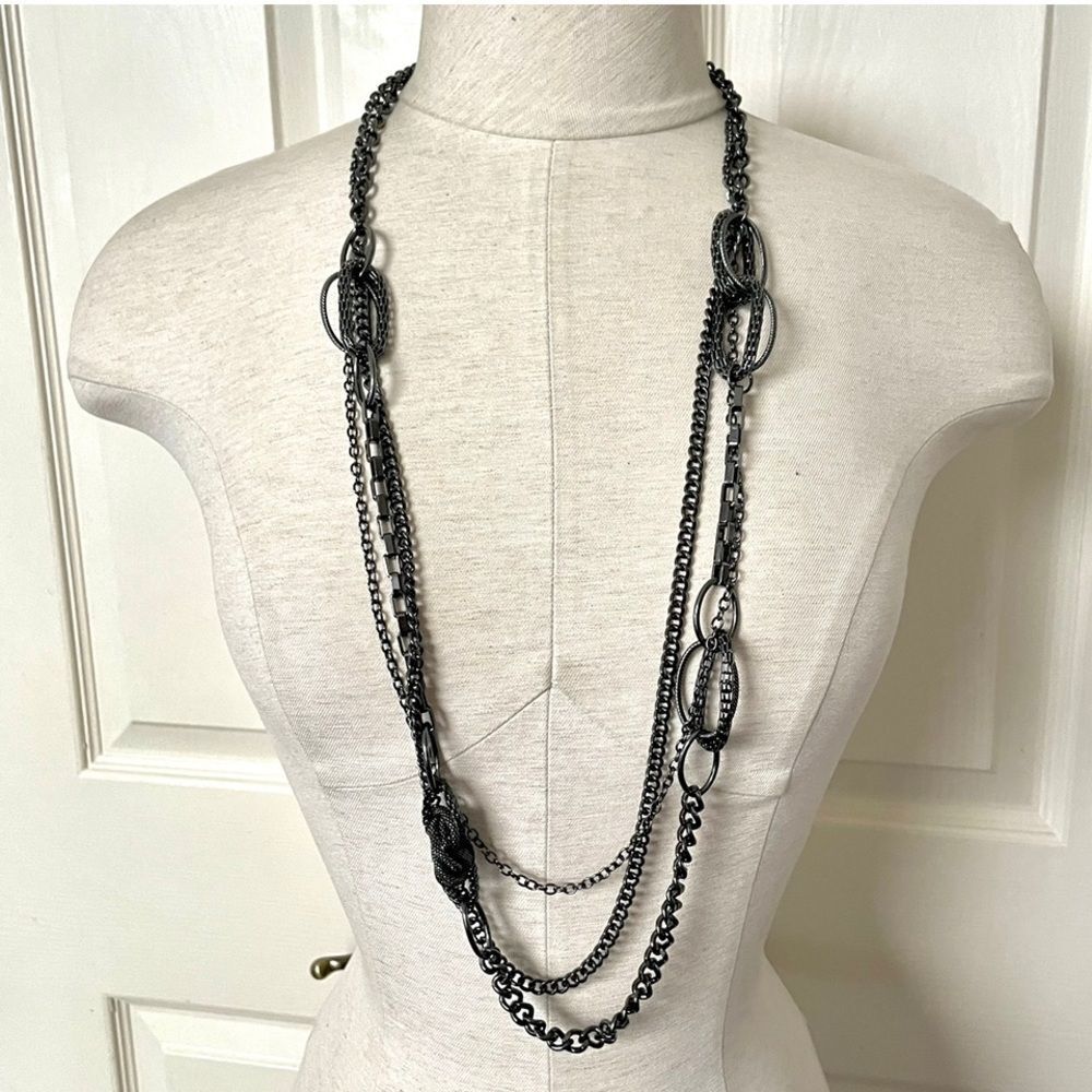 Premier Designs long dark grey metal necklace